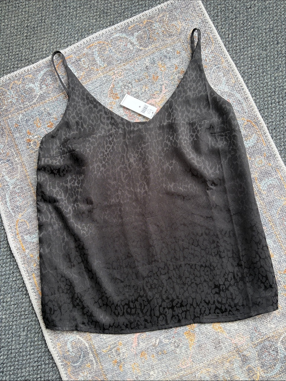 NWT Banana Republic Sleek Black Cami Tank Top - Minimal Leopard Jacquard